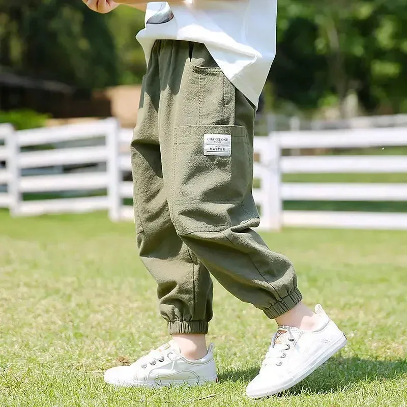 2024 Korean Baby Pants Boy Loose Harem Pants Cotton and Linen  Boys Clothes  Kids Clothes Summer Thin Mosquito Pants