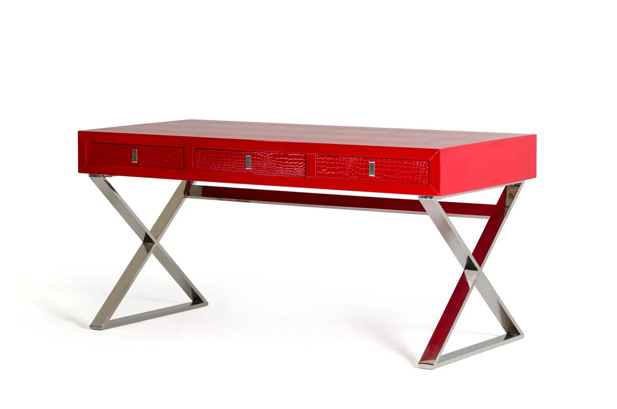 21 Red Crocodile MDF and Steel Desk By Homeroots