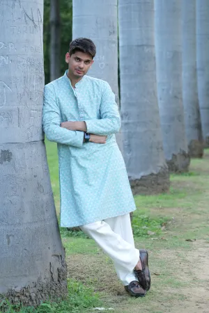 Aqua Blue Thread work Kurta Set FIL-0033