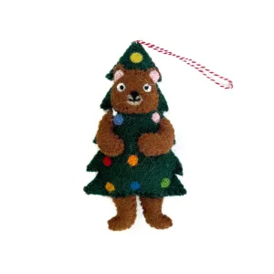 Bear in Christmas Tree Ornament, Felt Wool