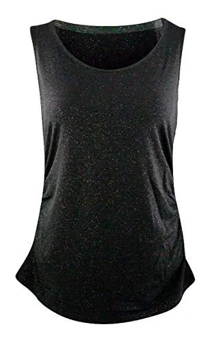 Berek Black Glitter Glam, Scoop Neck Sleeveless Glitter Accented Shirred Tank Top