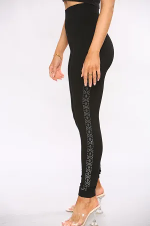 Black Cotton Diamante Side leggings