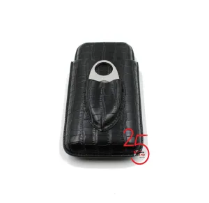 Black Crocodile leather 3 Finger Cigar Cases With Cutter