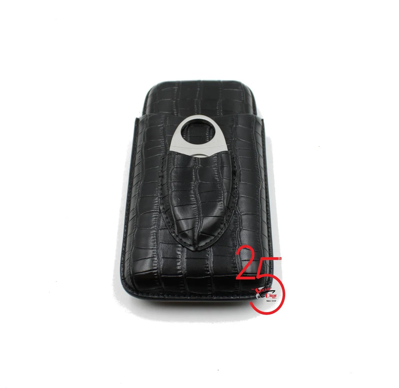 Black Crocodile leather 3 Finger Cigar Cases With Cutter