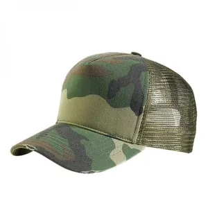 Camouflage Distressed Mesh Back Summer Trucker Washed Adjustable Cap