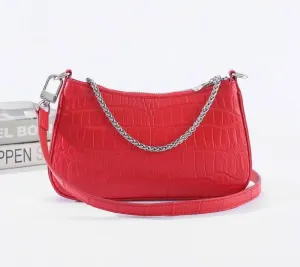 Crocodile Leather Underarm With Chain Shoulder Strap Bag Red