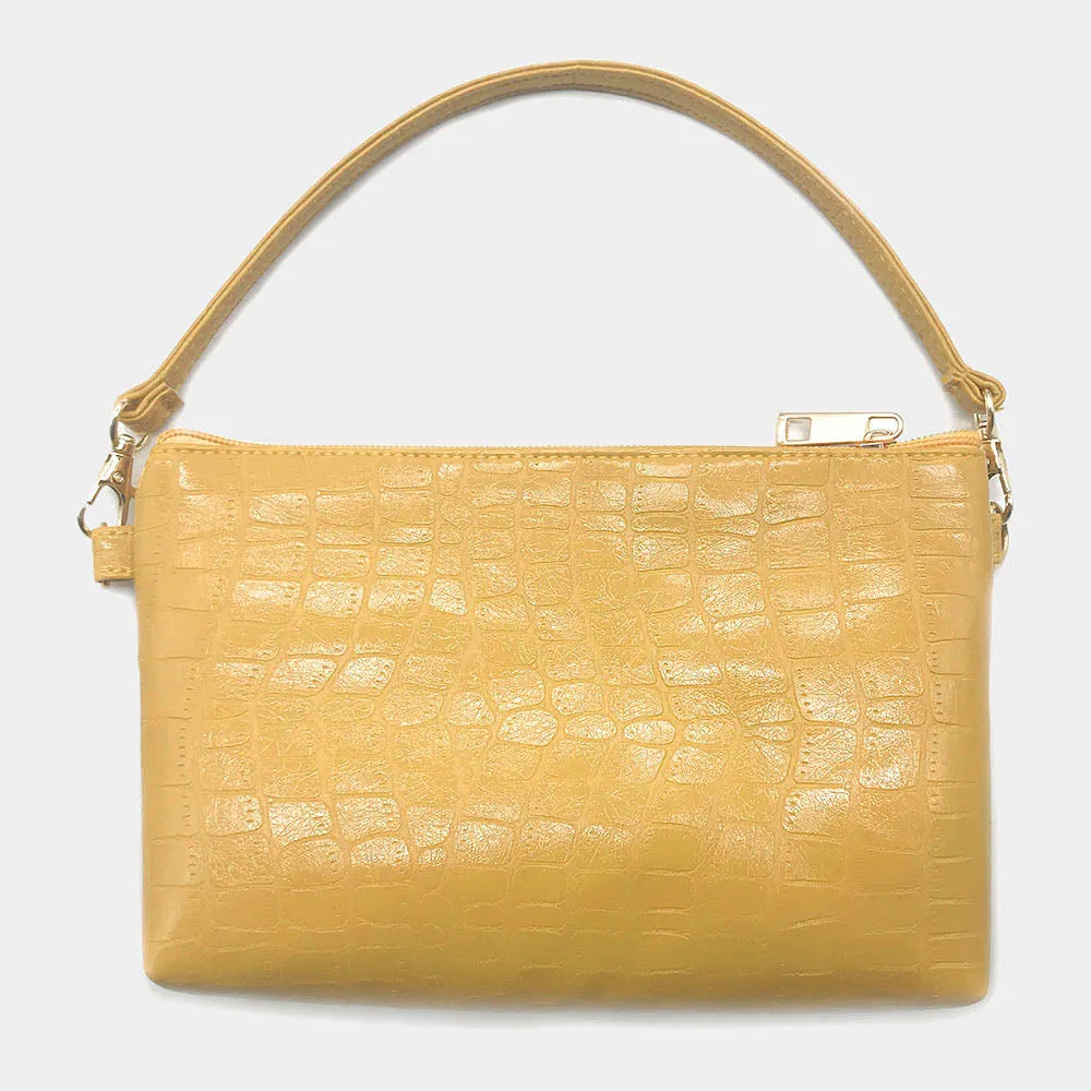 Crocodile Patterned Tote Bag - mustard