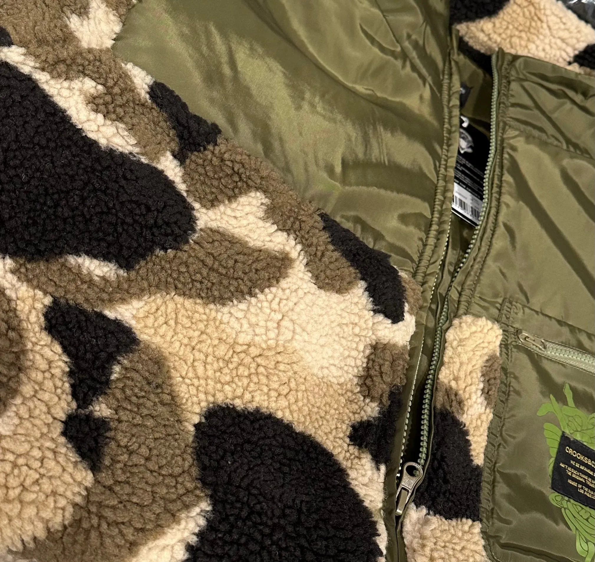 *CROOKS & CASTLES* (CAMO- NYLON WOVEN POCKET) FULL ZIP SHERPA JACKETS (MID-WEIGHT)