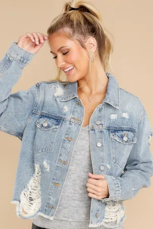 Daring In This Medium Wash Distressed Denim Jacket