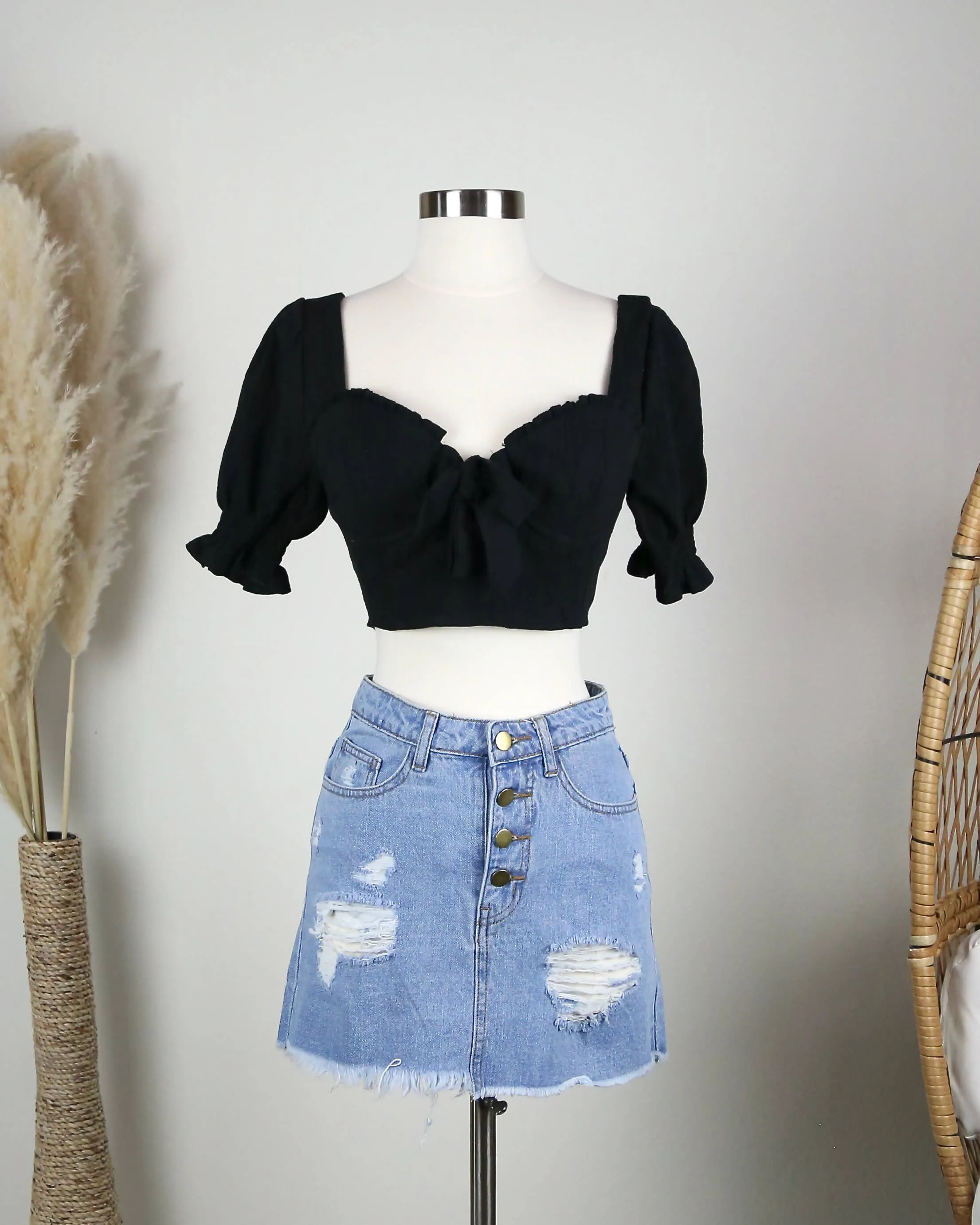 Distraction Bustier Cropped Blouse in Black