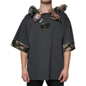 Dolce & Gabbana Gray Camouflage Animal Stuff Cotton T-shirt