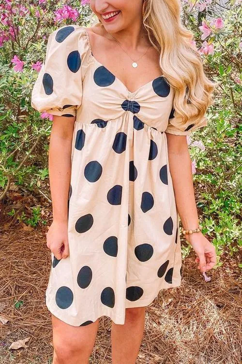 Dot Print Puff Sleeve Mini Dress