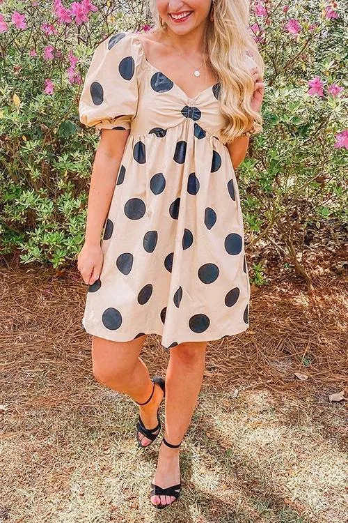 Dot Print Puff Sleeve Mini Dress