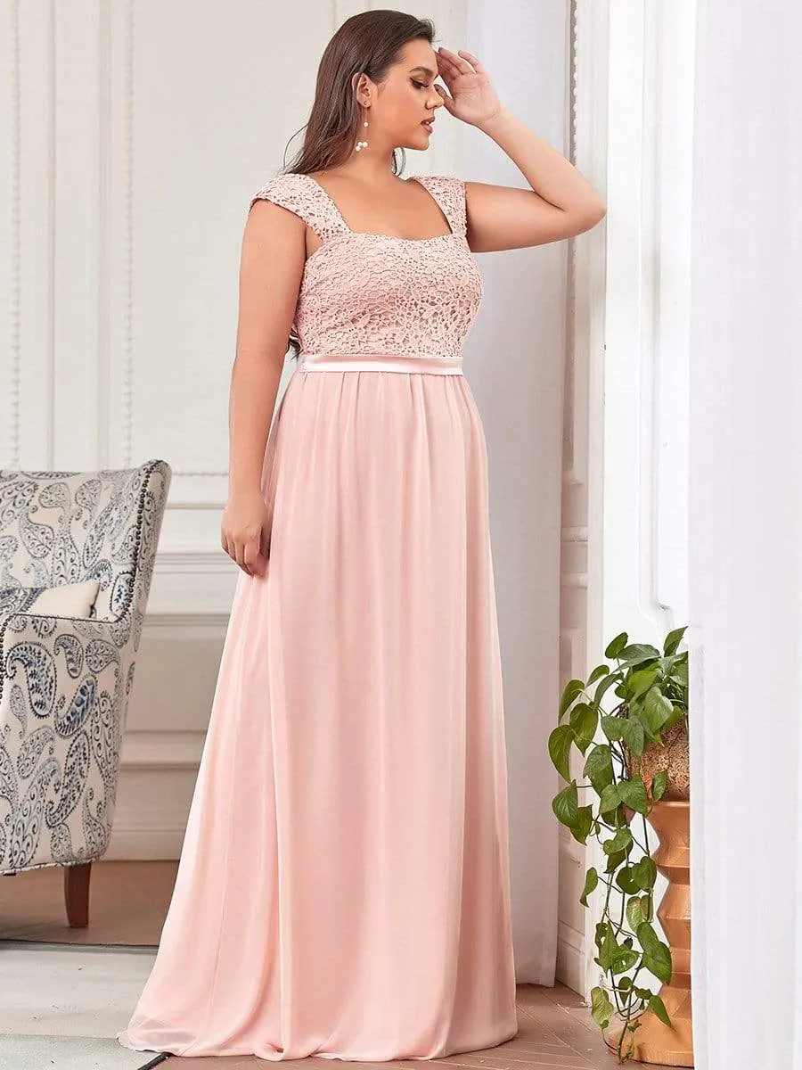 Elegant A Line Long Chiffon Bridesmaid Dress With Lace Bodice