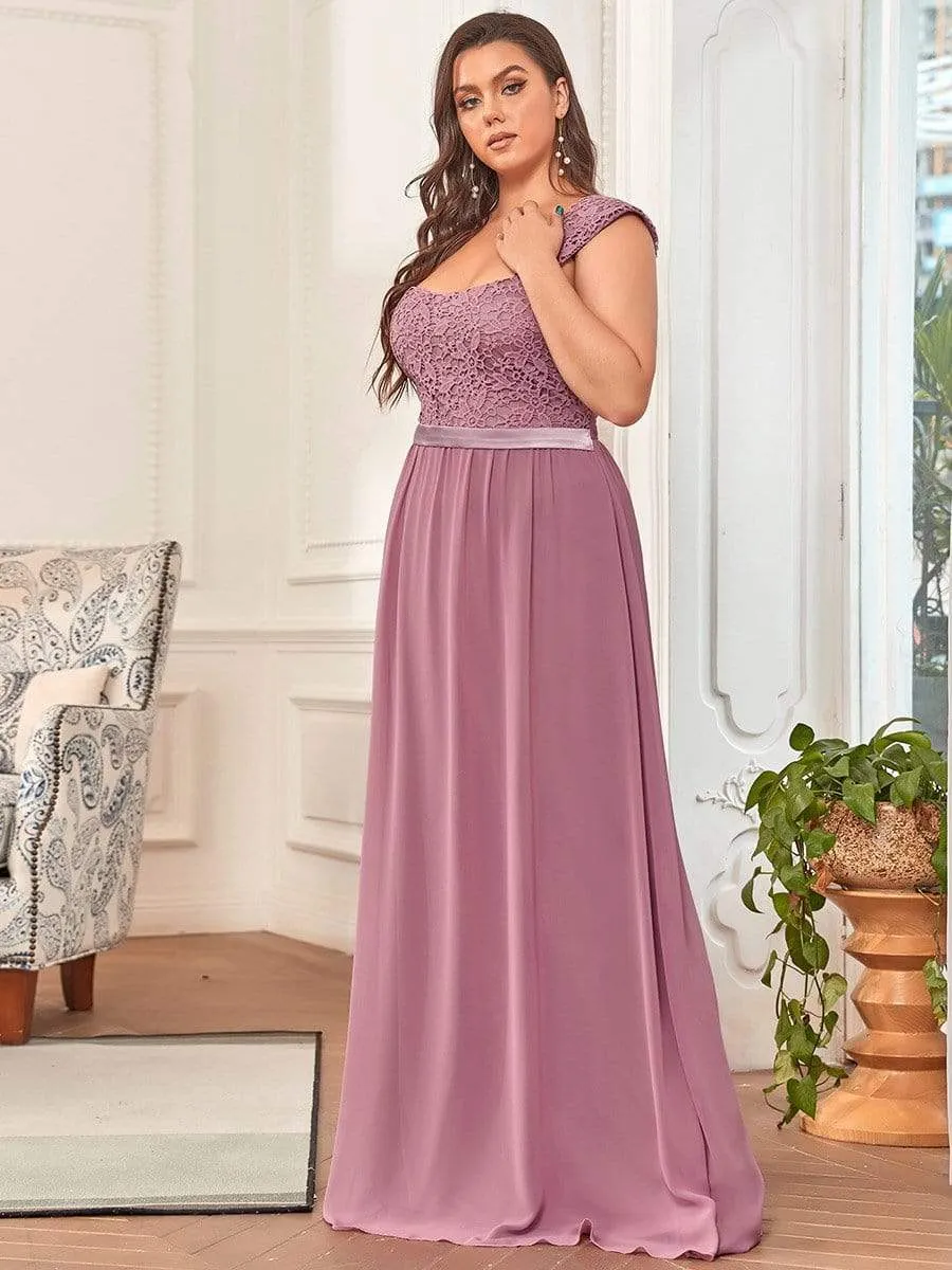 Elegant A Line Long Chiffon Bridesmaid Dress With Lace Bodice