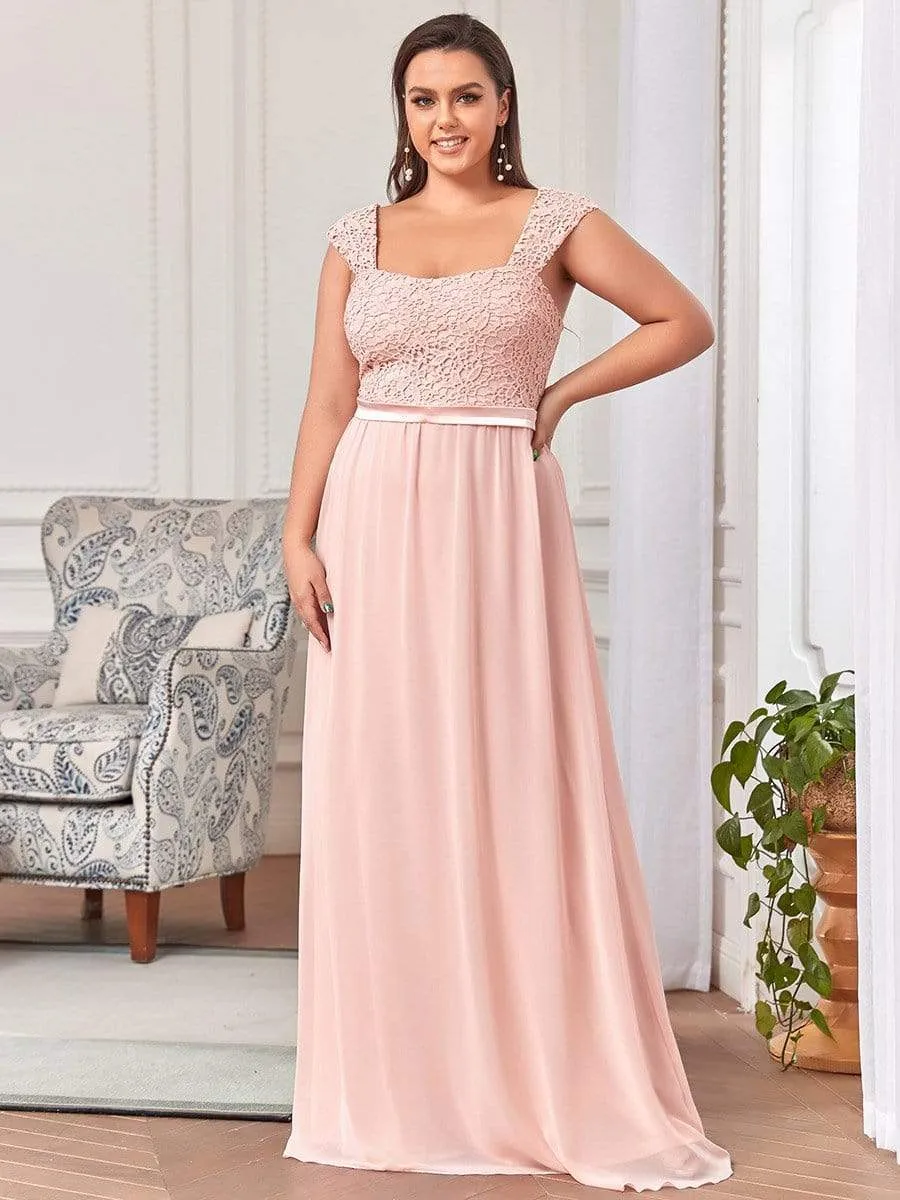 Elegant A Line Long Chiffon Bridesmaid Dress With Lace Bodice