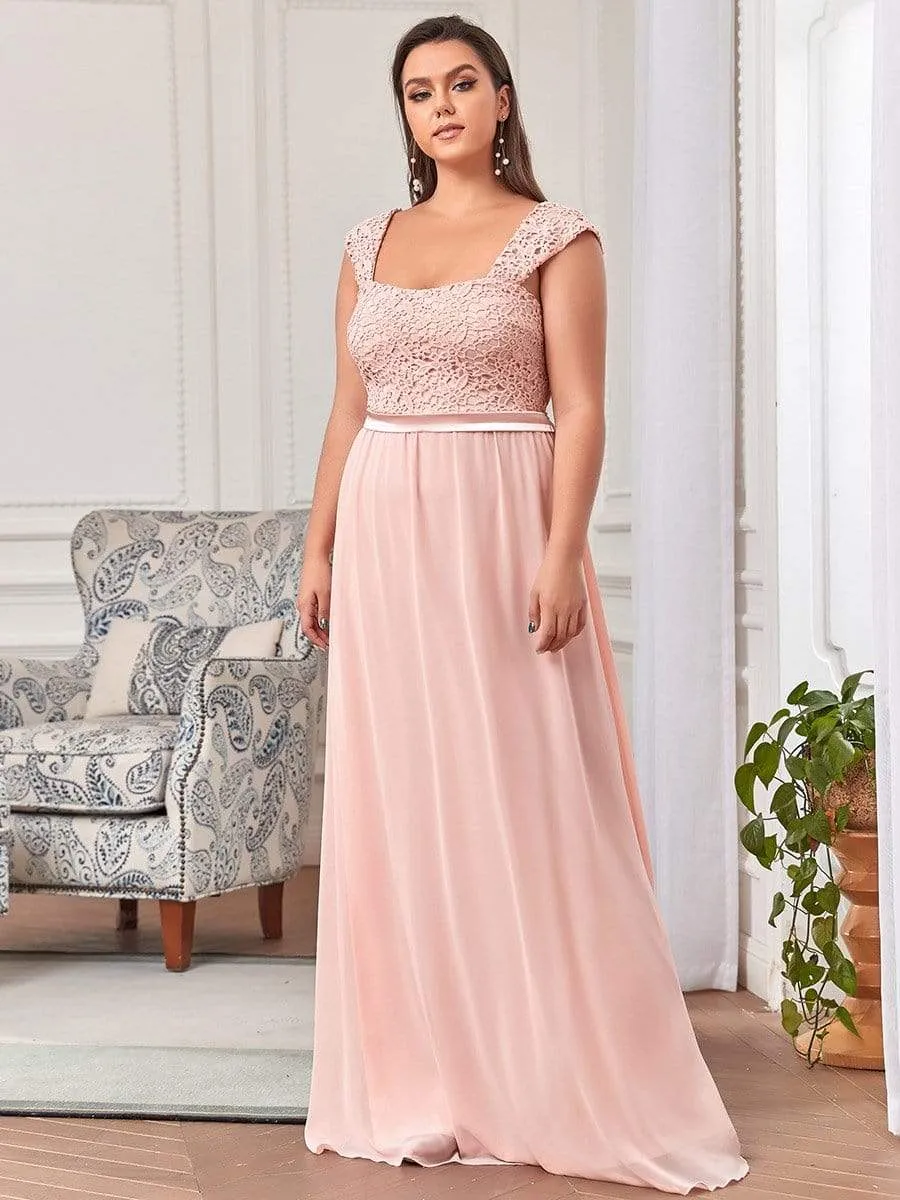 Elegant A Line Long Chiffon Bridesmaid Dress With Lace Bodice