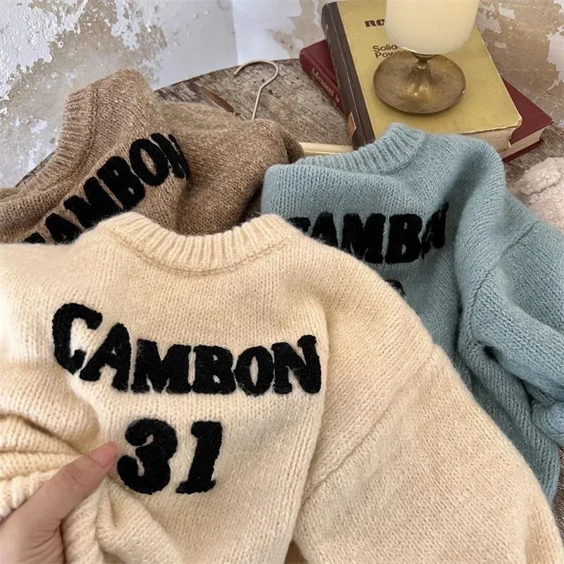 Fashion Baby Girl Boy Letter Embroidery Sweater Winter Spring Infant Toddler Child Knitted Pullover Top Casual Baby Clothes 1-7Y