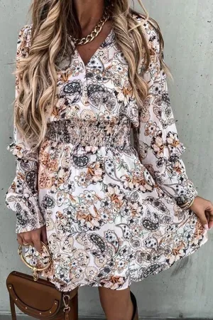 Floral Empire Waist Long Sleeve Mini Dress