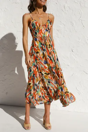 Floral Print Ruffle Hem Slip Dress