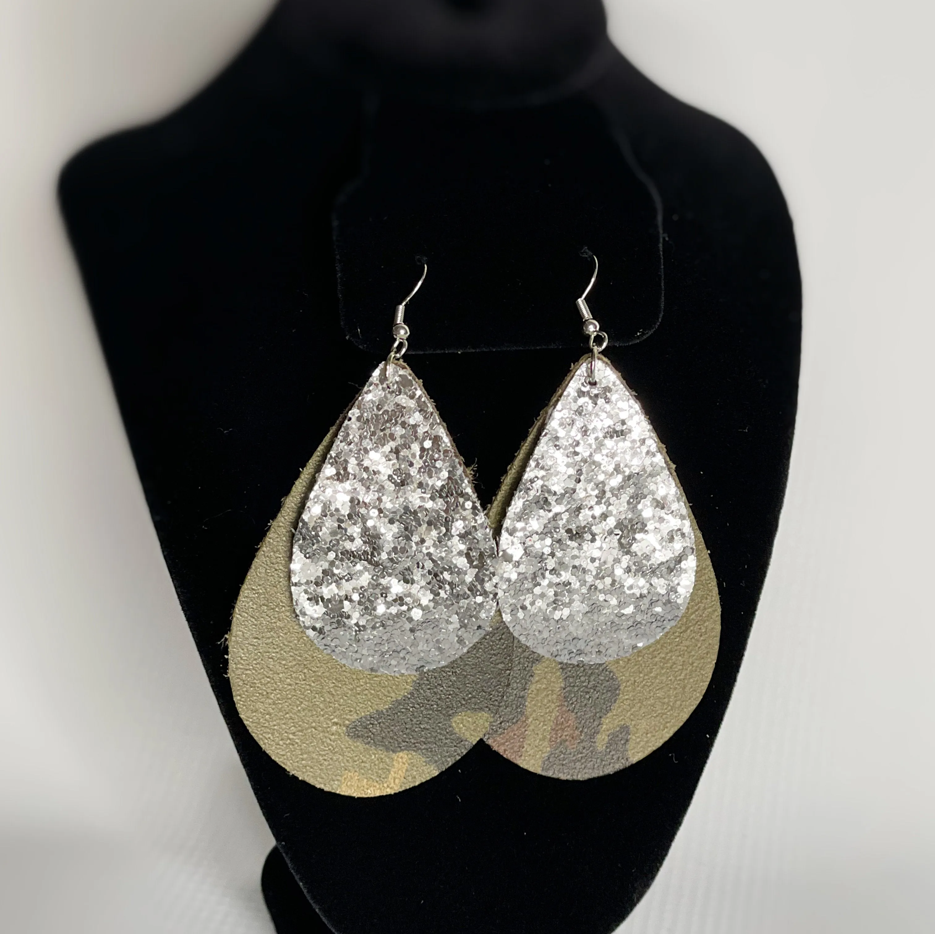 Glitter & Camo Teardrop Earrings