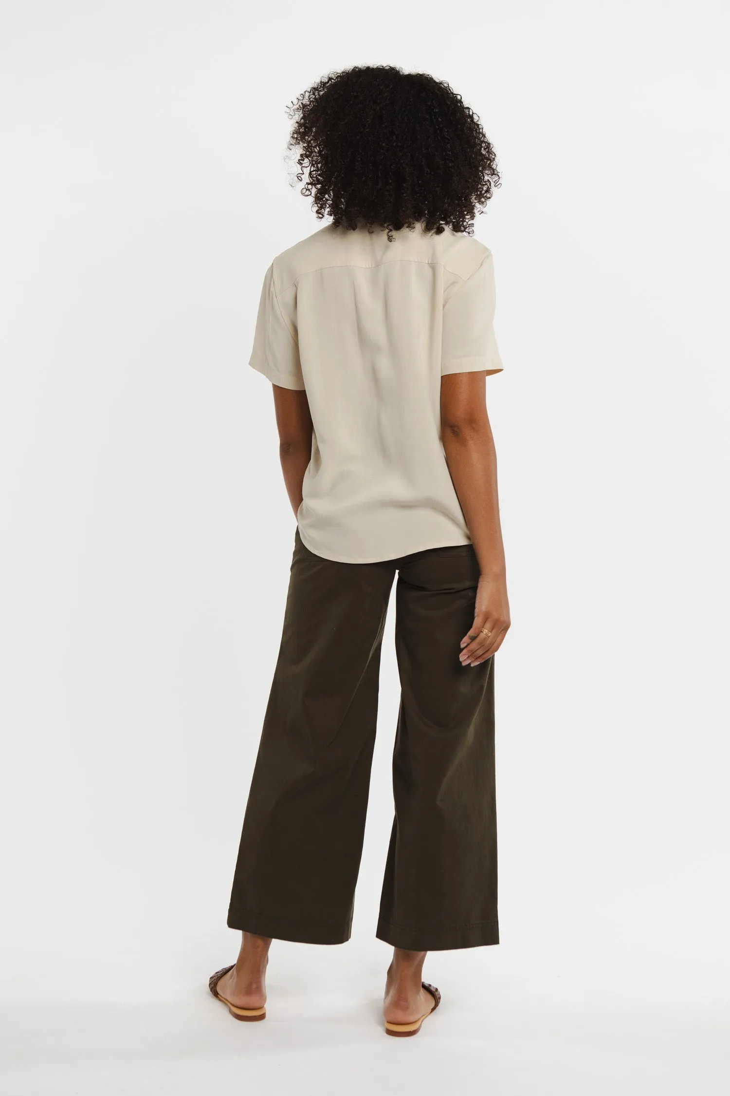 Greer Cropped Shirt / Cream Poplin.