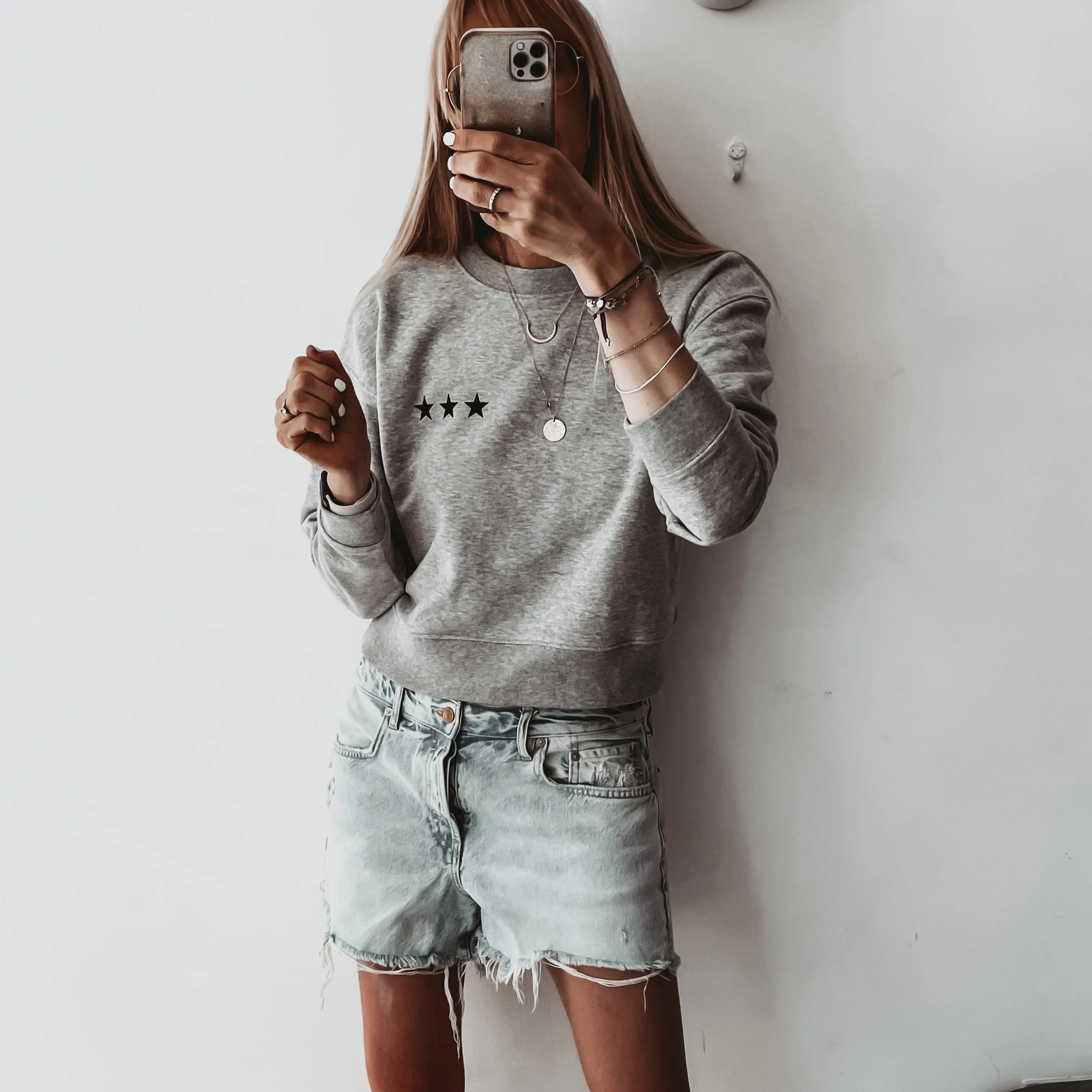 Heather grey Ibiza three stars sweatshirt *slightly cropped fit*