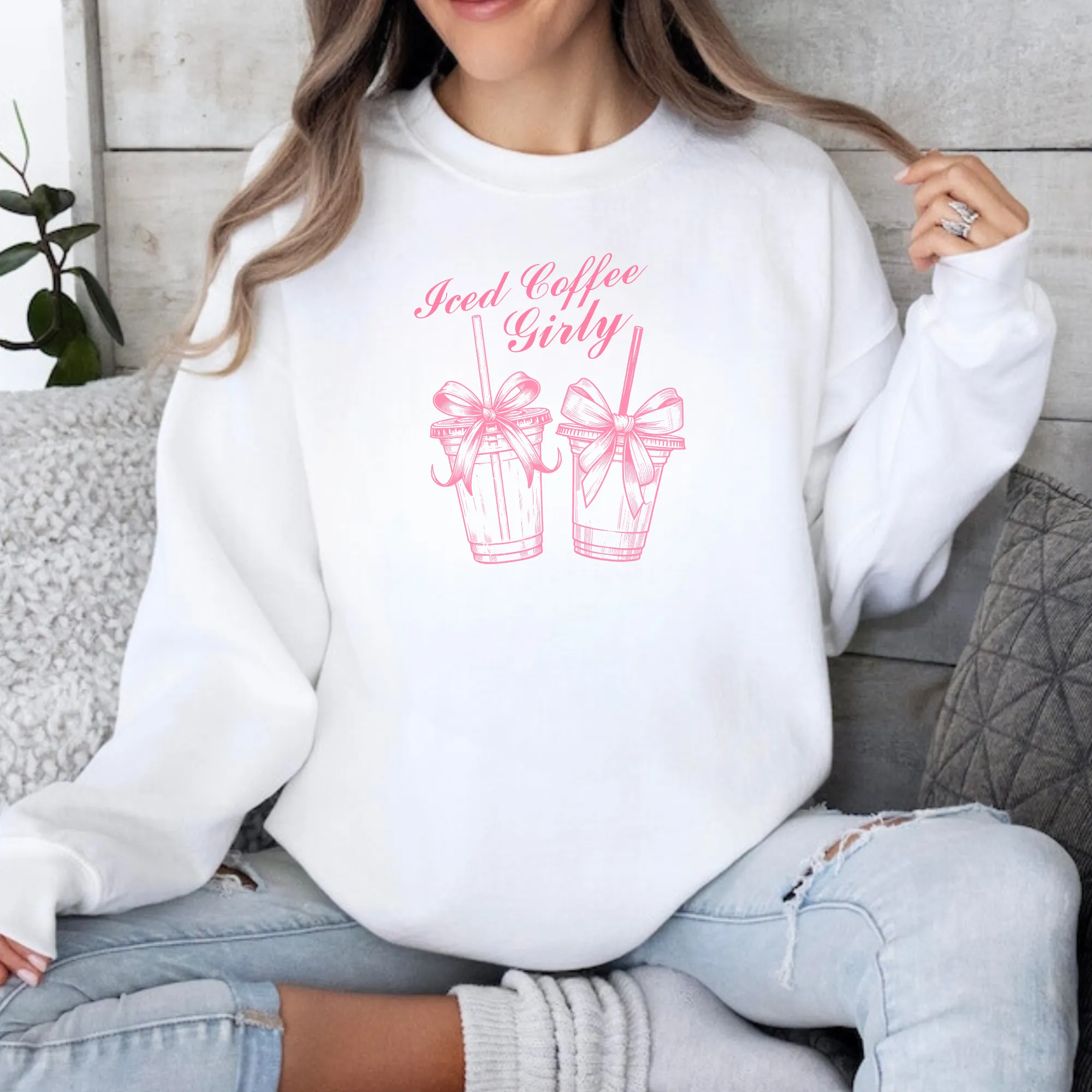 Iced Coffee Girly | Pink Bow Sweatshirt