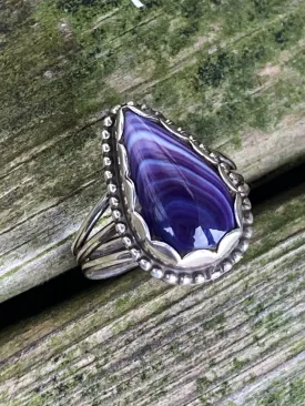 Intricate Wampum Tear Drop Sterling Silver Ring.