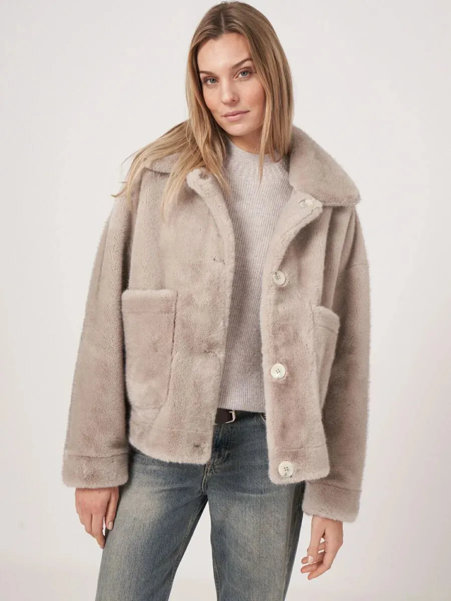 Lt Grey Reversible Faux Fur Coat