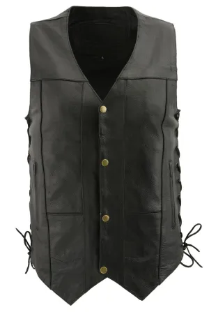 M Boss Motorcycle Apparel BOS13508 Men's Black Side Lace Leather Vest