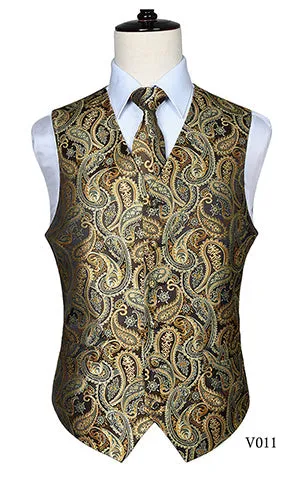 Men's Classic Paisley Jacquard Waistcoat Vest Handkerchief