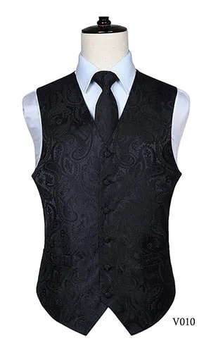 Men's Classic Paisley Jacquard Waistcoat Vest Handkerchief