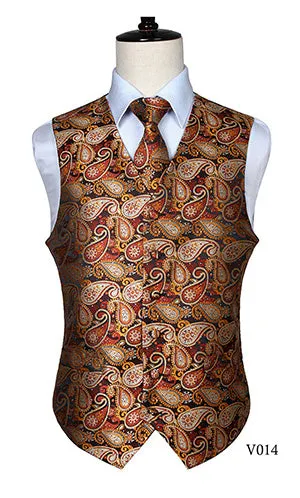 Men's Classic Paisley Jacquard Waistcoat Vest Handkerchief