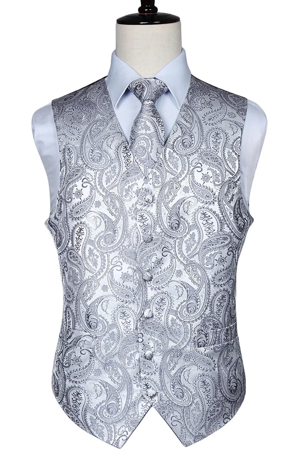 Men's Classic Paisley Jacquard Waistcoat Vest Handkerchief