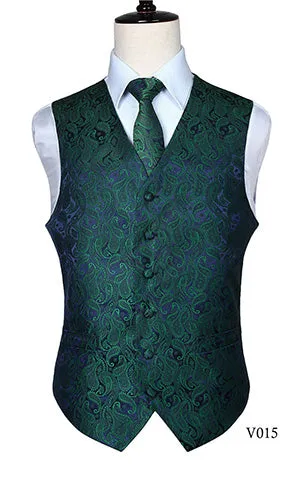 Men's Classic Paisley Jacquard Waistcoat Vest Handkerchief