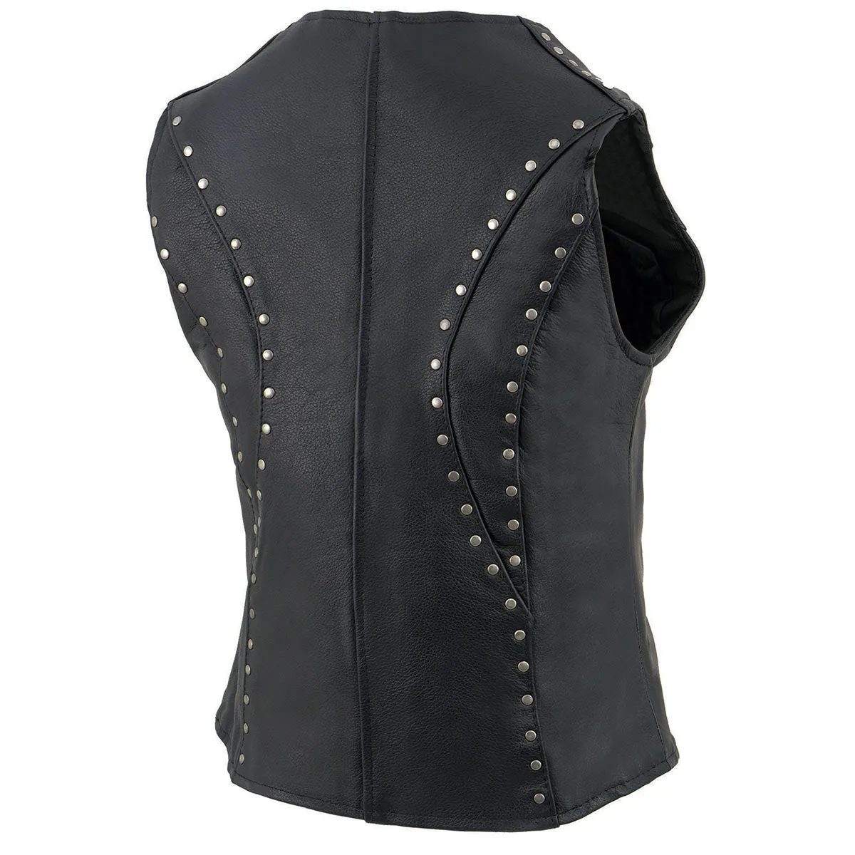 Milwaukee Leather ML2078 Women's Black Naked Leather Motorcycle Rider Vest- Studding Detail with Front Zip Closure