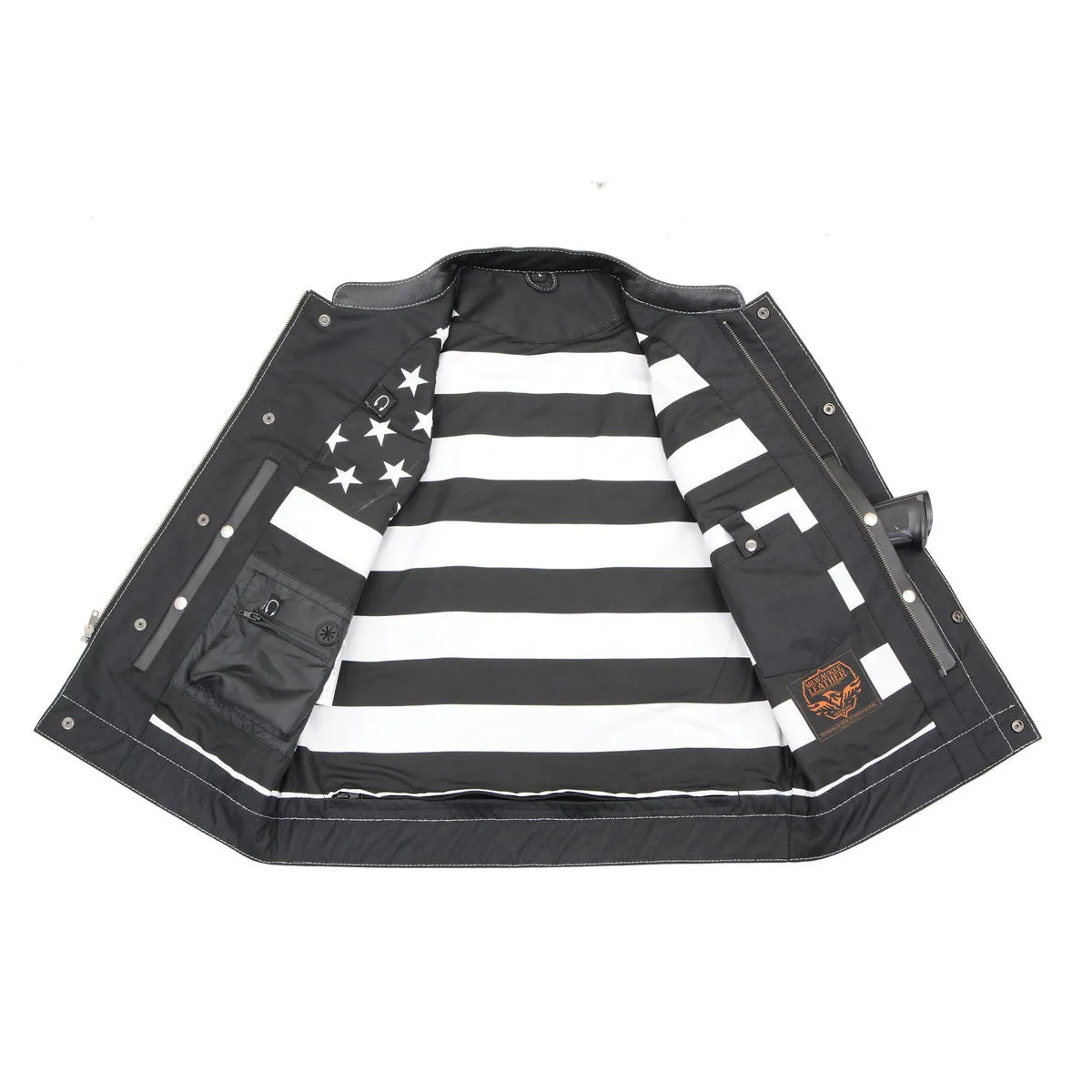 Milwaukee Leather MLM3509 Men's Black Premium Leather Vest - Old Glory