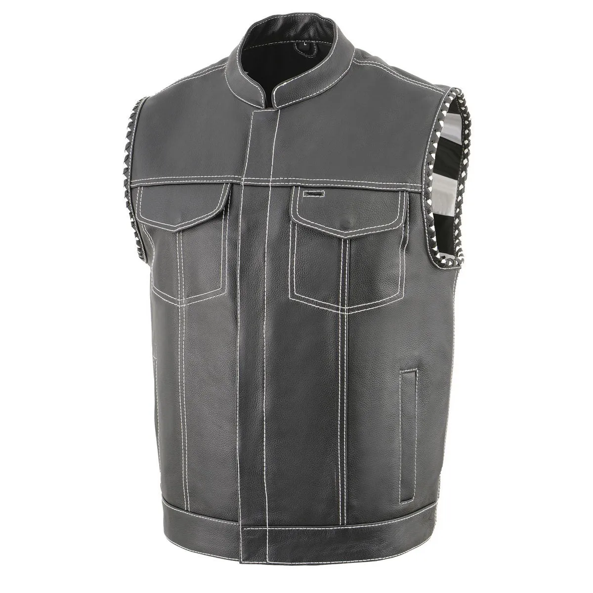 Milwaukee Leather MLM3509 Men's Black Premium Leather Vest - Old Glory