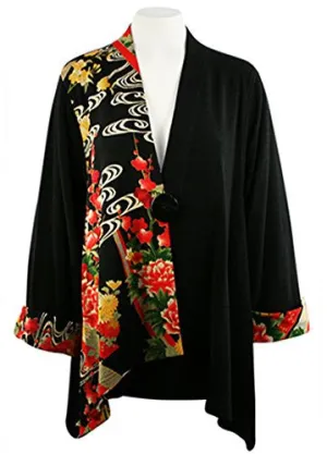 Moonlight - Asian Flower Sharkbite Hem Side & Sleeve Accented Asian Style Jacket