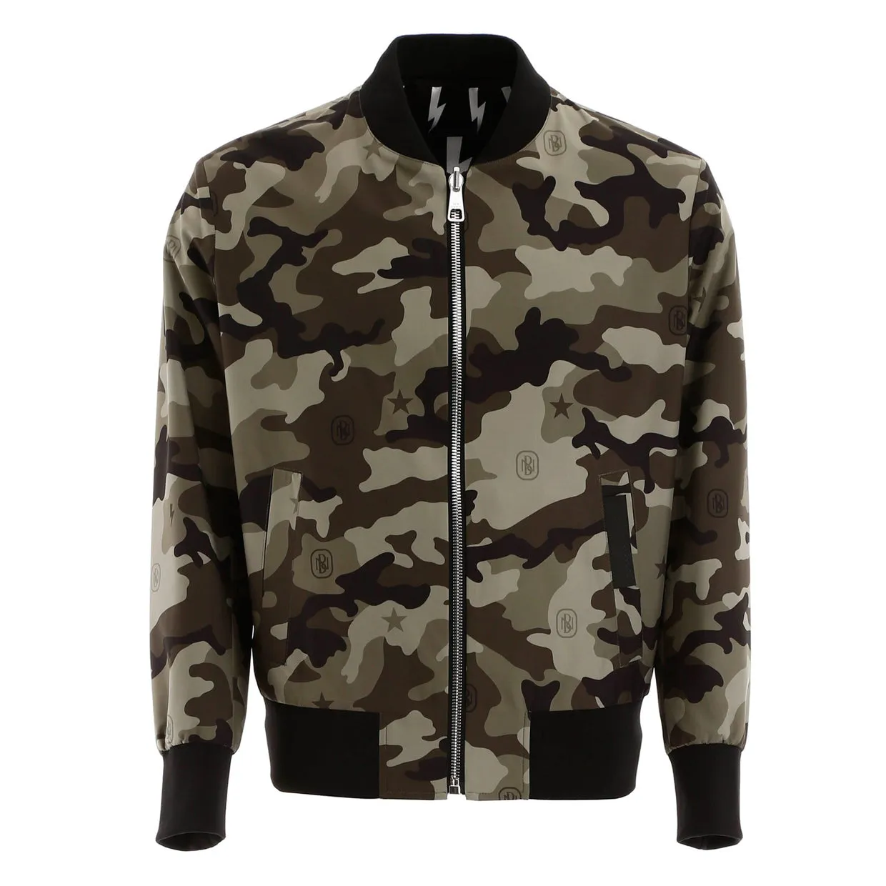 Neil Barrett Thunderbolt Camo Print Reversible Bomber Jacket