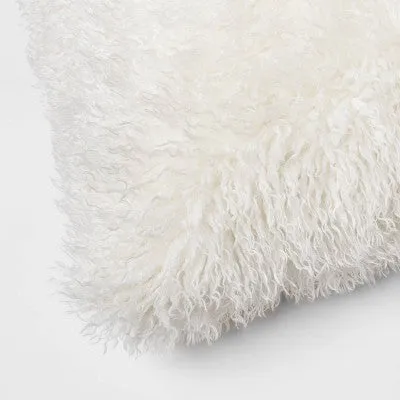 New - Euro Faux Mongolian Fur Decorative Throw Pillow Cream - Threshold