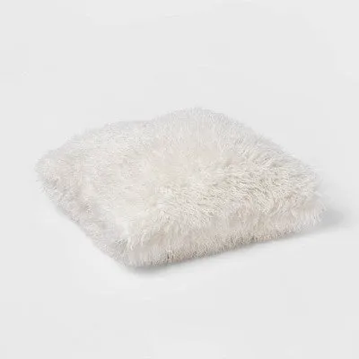 New - Euro Faux Mongolian Fur Decorative Throw Pillow Cream - Threshold