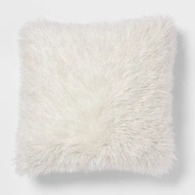 New - Euro Faux Mongolian Fur Decorative Throw Pillow Cream - Threshold