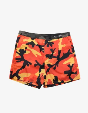 Orange Camouflage Print Swim Shorts