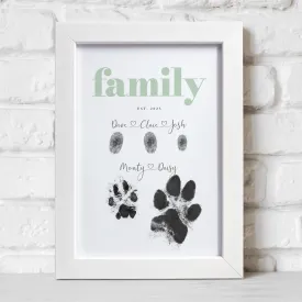 Personalised Pale Green Family (inc. Pets) Fingerprint Framed Print   Ink Pads