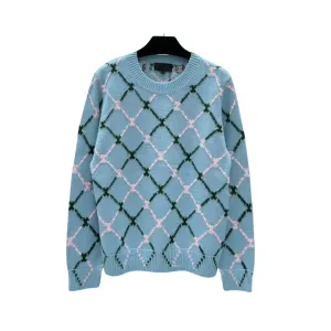 Pre Order:  Diamond Grid Jacquard Round Neck Knitted Sweater