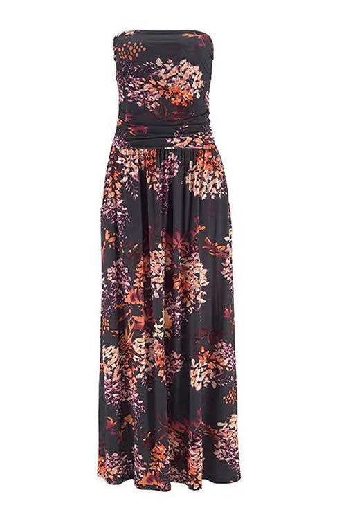 Print Strapless Pockets Maxi Dress