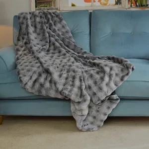 Ripple Cut Faux Fur Throw - Grey & Black