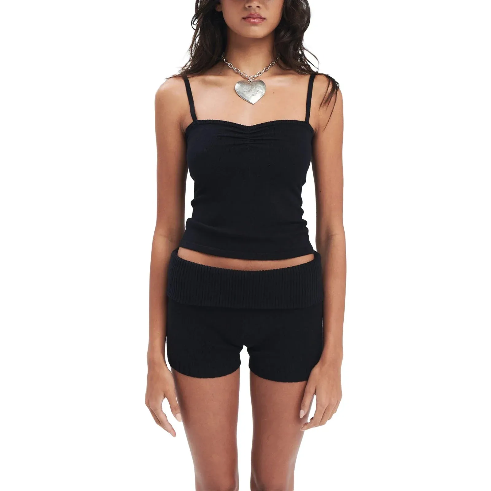 Sexy Ribbed Knit Cami Crop Top Shorts Matching Out Fits Y2K Pajamas